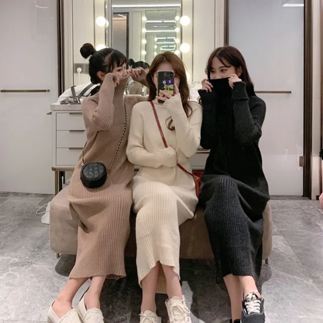 【Uicy】韓版氣質高領長版毛衣 連身裙 吊帶裙 吊帶褲 女裝 S339