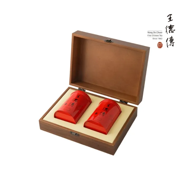 【王德傳】德傳經典木盒茶葉禮盒附提袋-杉林溪高山烏龍150g+阿里山烏龍150g(德傳經典燙金木盒茶禮)
