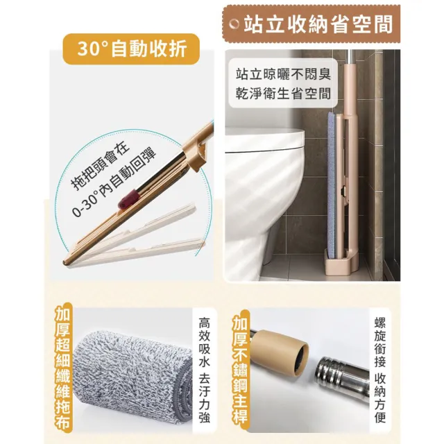 【DREAMCATCHER】免手洗平板拖把-1桿2布(乾濕兩用/免手洗拖把/懶人平板拖/拖把)