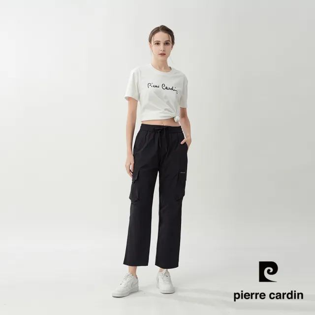 【pierre cardin 皮爾卡登】網路獨家 女款 快乾透氣輕量機能工裝長褲/寬褲-黑色(8267883-99)