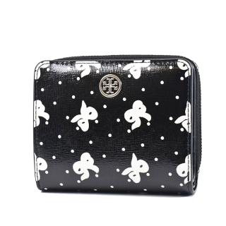 【TORY BURCH】專櫃款 Robinson 蝴蝶結防刮零錢袋釦式短夾-黑色