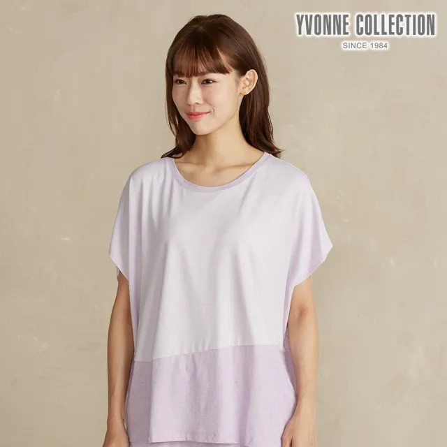 【YVONNE 以旺傢飾】竹纖維 細條紋剪接連袖上衣-薰衣草紫
