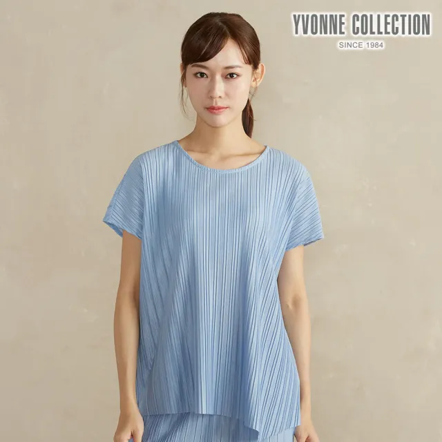 【YVONNE 以旺傢飾】壓褶連袖上衣-淺藍