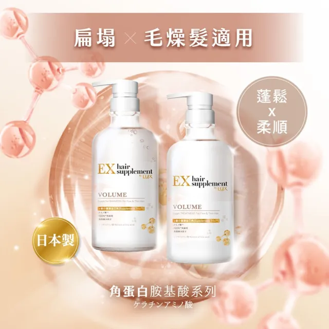 【LUX 麗仕】女大推薦 日本製髮的補給 胺基酸洗髮精/護髮乳450gx2入(絲蛋白/膠原蛋白/角蛋白/冰河水)