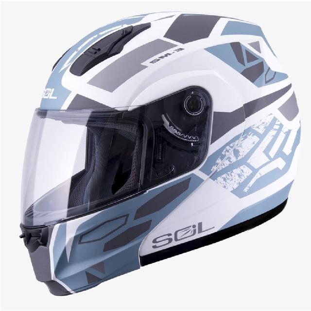 【SOL】SM-3 戰將 消光白/灰藍銀 可樂帽 全罩式 MD-04(可掀式安全帽│鏡片│內襯│輕量化)
