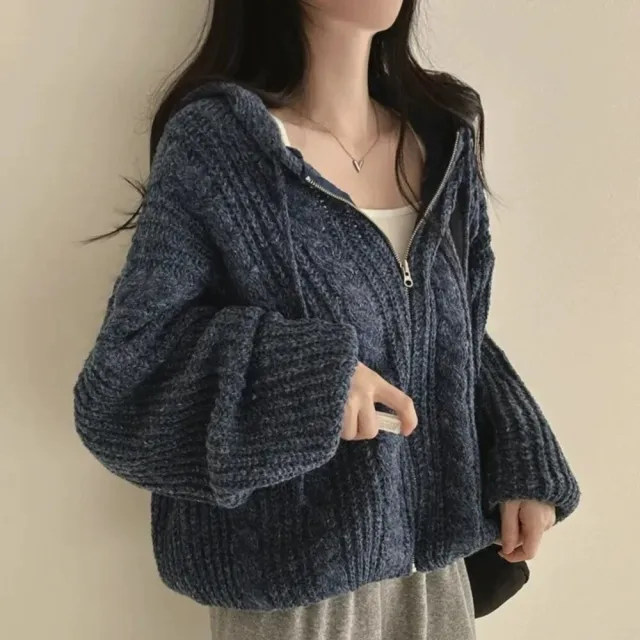 【Uicy】韓版休閒麻花針織連帽外套 外套 防曬外套 女裝 上衣 J414