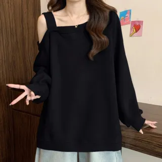 【Uicy】韓版斜肩設計長袖上衣 長袖上衣 長袖T恤 衣服 女裝 上 W670