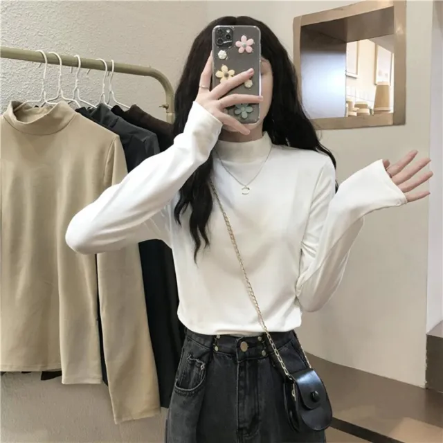 【Uicy】韓版半高領薄內刷毛內搭顯瘦長袖上衣 長袖上衣長袖t恤 W321