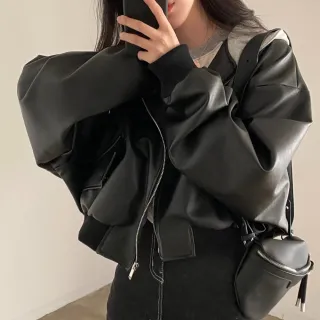 【Uicy】韓版復古寬鬆假兩件皮衣外套 外套防曬外套女裝上 J375