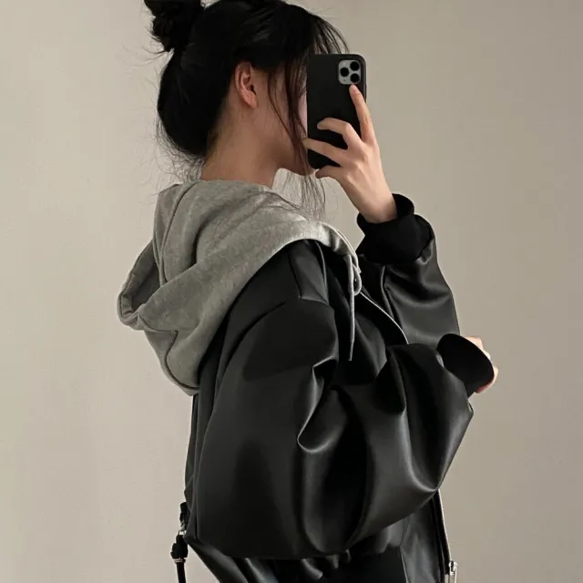 【Uicy】韓版復古寬鬆假兩件皮衣外套 外套防曬外套女裝上 J375