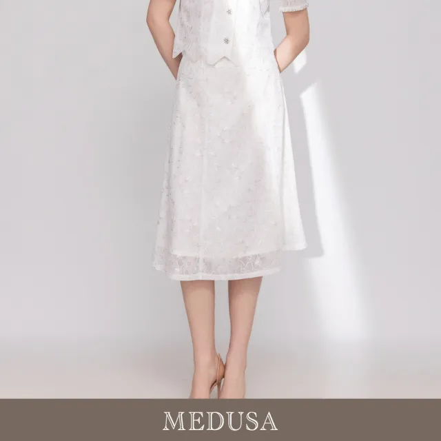 【MEDUSA 曼度莎】現貨-刺繡銀絲蕾絲優雅中長裙(M-XL)|蕾絲長裙 優雅中長裙 小禮服