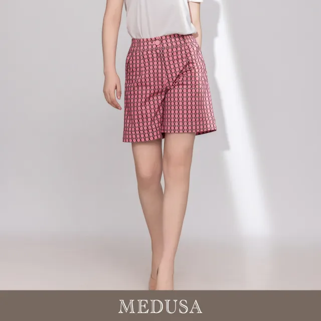 【MEDUSA 曼度莎】現貨-桃粉復古印花休閒西裝短褲（M-XL）｜西裝短褲 印花短褲 女短褲