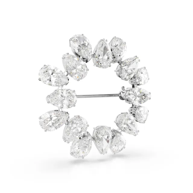 【SWAROVSKI 施華洛世奇】官方直營 Matrix 胸針梨形切割 白色 鍍白金色 | 5714646