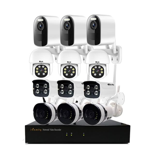 【I-Family】ES系列 16路 無線監控套裝錄影組 2K進階版 主機+3廣角鏡頭+3標準鏡頭+3球機+3電池監視器