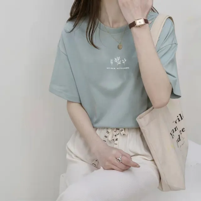 【Uicy】韓版寬鬆文青風圖案短袖上衣 衣服女裝t恤短袖t恤 T505