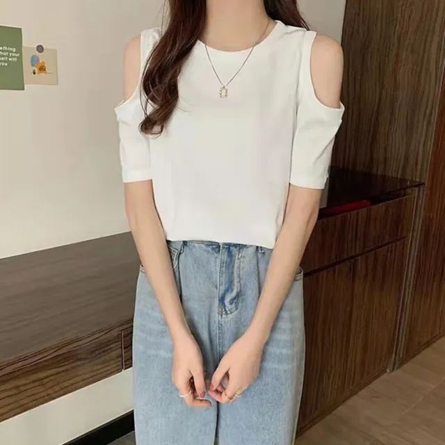 【Uicy】韓版顯瘦露肩短袖上衣 衣服女裝t恤短袖t恤上衣 T580