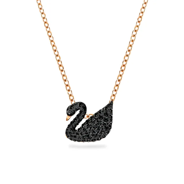 【SWAROVSKI 施華洛世奇】官方直營 Swan 黑色天鵝鏈墜 鍍玫瑰金色調  | 5204133