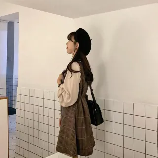 【Uicy】韓版復古襯衫格子連衣裙 裙子 褲裙 長裙 女裝S101