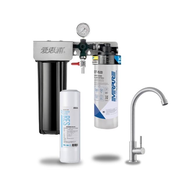 【EVERPURE 愛惠浦】櫥下型 PURVIVE Duo-EF1500大流量不鏽鋼龍頭兩道式生飲淨水器(前置樹脂)