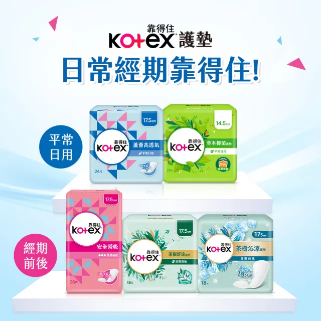 【Kotex 靠得住】安全瞬吸/蘆薈透氧/茶樹舒涼/沁涼/草本抑菌/木質香 箱購任選(靠得住護墊任選 草本 涼感棉)