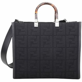 【FENDI 芬迪】Sunshine 中型 3D紋理科技網紗玳瑁提柄兩用托特包-黑色