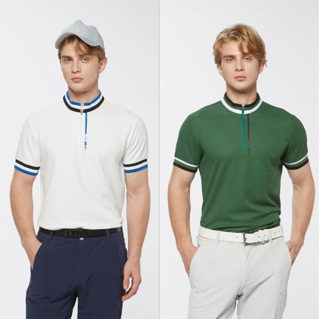 【Lynx Golf】首爾高桿風格！男款吸濕排汗雙面格子布合身版立領短袖POLO衫(二色)
