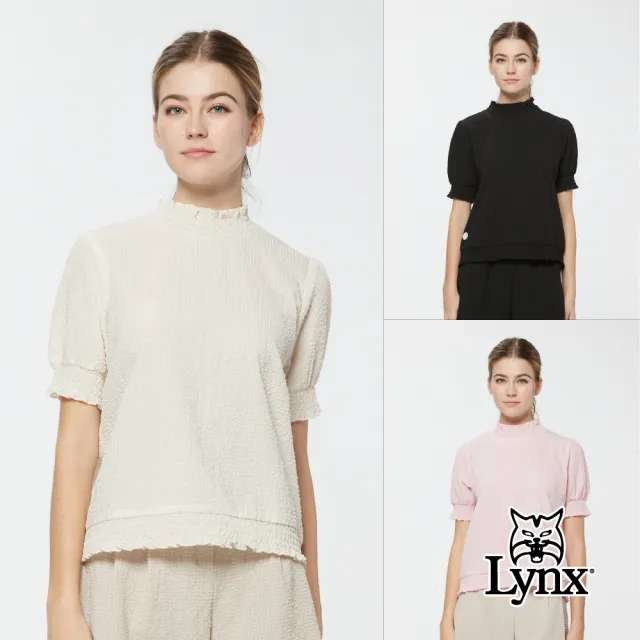 【Lynx Golf】首爾高桿風格！女款吸濕排汗泡泡紗面料寬鬆版立領短袖上衣(三色)
