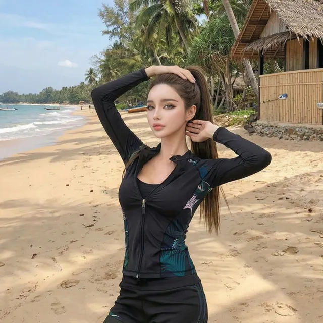 【AS 梨卡】泳衣 泳裝 比基尼 多件式 印花 圖騰 長袖 防曬 衝浪衣 潛水衣 五件式泳衣CR622