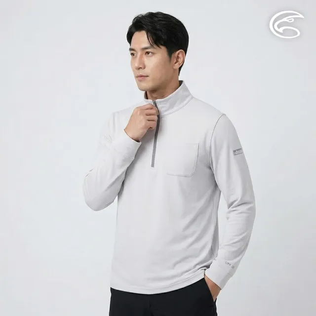 【ADISI】男UPF50+防曬抑菌半門襟長袖排汗衣AL2611006 冷灰 M-2XL|抗UV 吸濕排汗 防臭 彈性 上衣