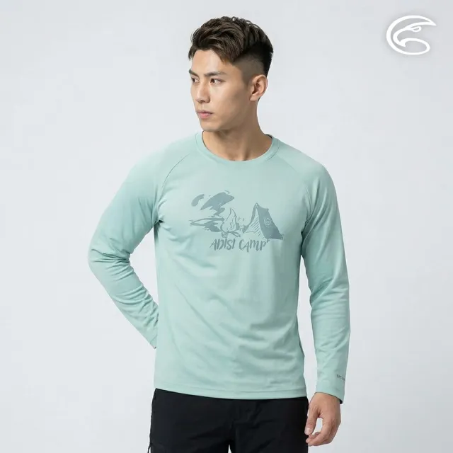 【ADISI】男UPF50+防曬抑菌圓領圖騰長袖排汗衣AL2611011 溫莎綠 S-2XL｜抗UV 吸濕排汗 防臭 彈性 上衣
