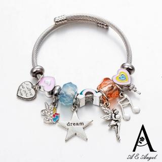 【ANGEL】音樂小妖精天使星星琉璃DIY串珠不鏽鋼彈性手鐲(彩色)