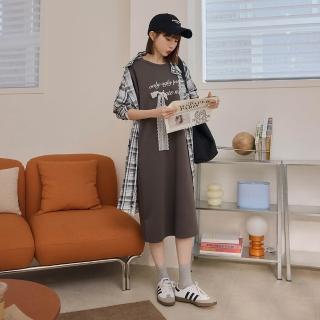 【OB 嚴選】太空棉字母蕾絲綁帶短袖洋裝 《DA10698-》 適 M~2L