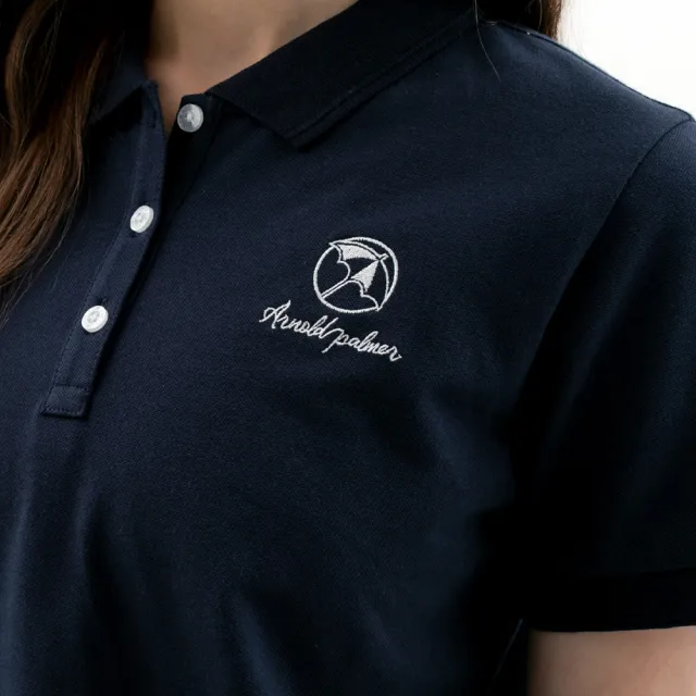 【Arnold Palmer 雨傘】女裝-BOXY小傘刺繡短袖POLO衫(深藍色)