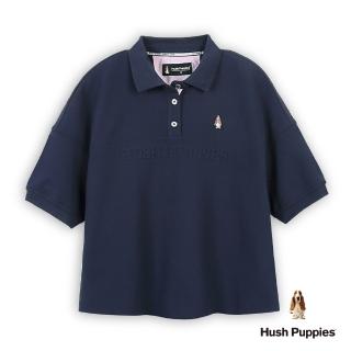 【Hush Puppies】女裝 POLO衫 立體品牌英文刺繡小狗短版POLO衫 (丈青 / 63201104)