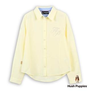 【Hush Puppies】女裝 襯衫 簡約HP棉麻休閒長袖襯衫 (淺黃 / 63212104)