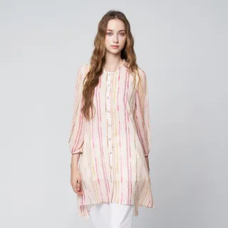 【KERAIA 克萊亞】魅力價-粉染輕語印花雪紡長罩衫