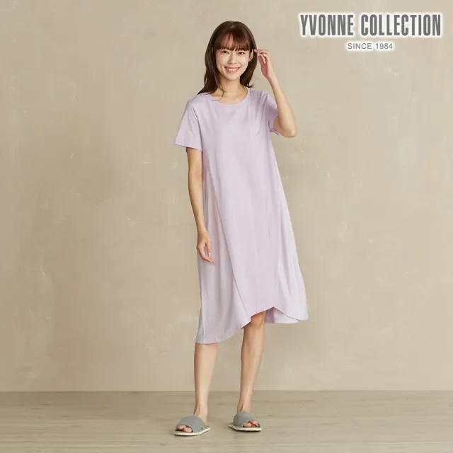 【YVONNE 以旺傢飾】竹纖維 麻花剪接短袖洋裝-薰衣草紫