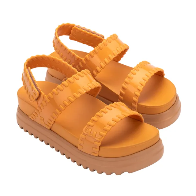 【Melissa】荷葉邊造型厚底涼鞋(黃色) 防潑水