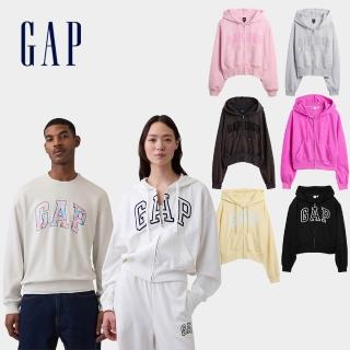 【GAP】寬版GAP LOGO 休閒上衣/法式毛圈布拉鏈連帽衫 多款任選(887919&887617&887993)