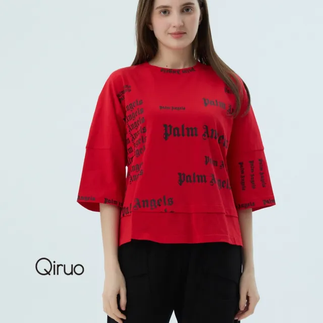 【Qiruo 奇若名品】春夏專櫃精品紅色短袖上衣4019A 造型字母