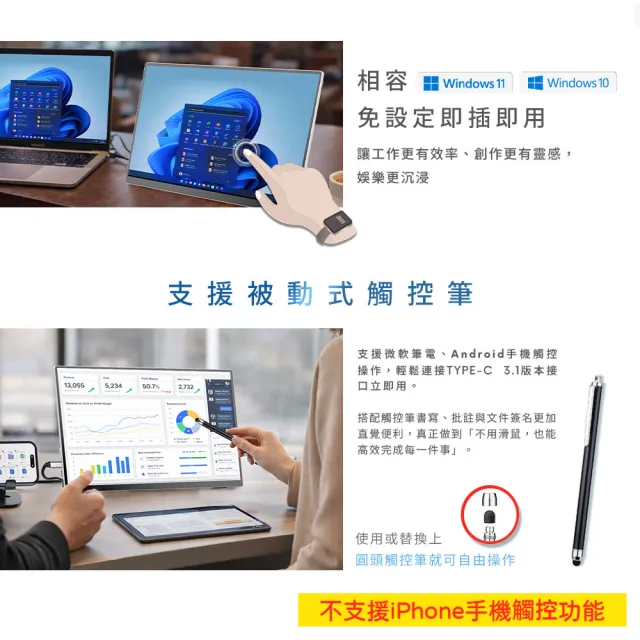 【REAICE】日本Winten 15.6型IPS超薄廣視角可攜式觸控螢幕(Switch外接螢幕/Type-C/攜帶式電腦螢幕)