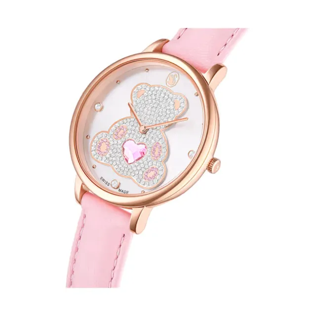 【SWAROVSKI 施華洛世奇】官方直營 Teddy 手錶 瑞士製造 真皮錶帶 粉紅色 | 5739838
