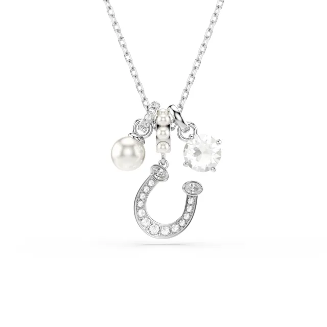 【SWAROVSKI 施華洛世奇】官方直營 Symbolica 馬蹄鐵水晶珍珠鏈墜 圓形切割 密鑲 鍍白金色 | 5736247