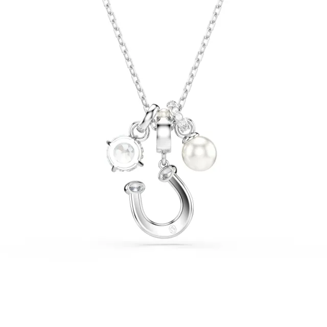 【SWAROVSKI 施華洛世奇】官方直營 Symbolica 馬蹄鐵水晶珍珠鏈墜 圓形切割 密鑲 鍍白金色 | 5736247