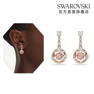 【SWAROVSKI 施華洛世奇】官方直營 Constella Dancing stone水滴形耳環 圓形切割 鍍玫瑰金色調 | 5744239