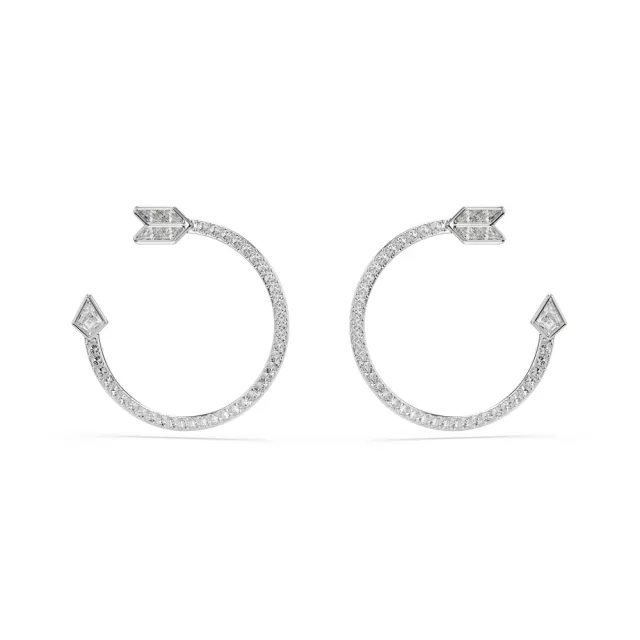 【SWAROVSKI 施華洛世奇】官方直營 Idyllia 箭頭大圈耳環 鍍白金色 愛神系列 | 5741522