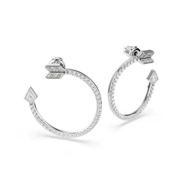 【SWAROVSKI 施華洛世奇】官方直營 Idyllia 箭頭大圈耳環 鍍白金色 愛神系列 | 5741522