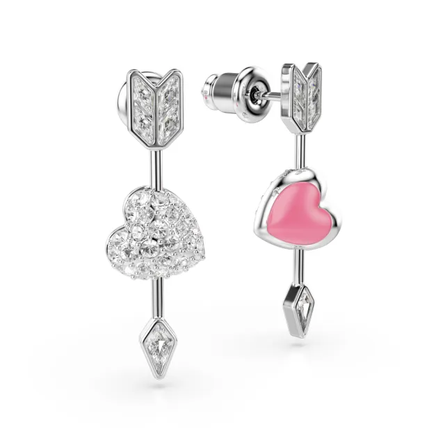 【SWAROVSKI 施華洛世奇】官方直營 Idyllia 愛心與箭頭耳環 鍍白金色 愛神系列 | 5749602