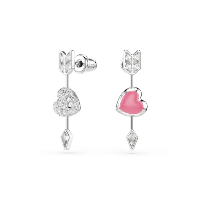 【SWAROVSKI 施華洛世奇】官方直營 Idyllia 愛心與箭頭耳環 鍍白金色 愛神系列 | 5749602