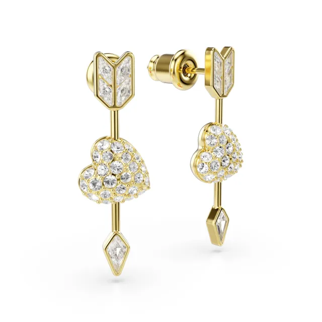 【SWAROVSKI 施華洛世奇】官方直營 Idyllia 愛心與箭頭耳環 鍍金色色調 愛神系列 | 5737295